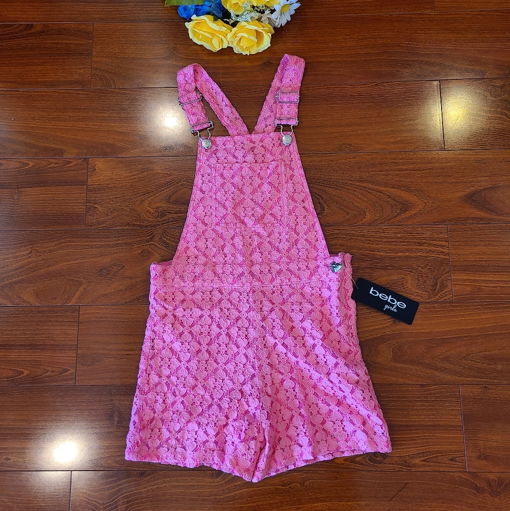 Bebe Girls Pink Lace Overalls Size Medium 10/12